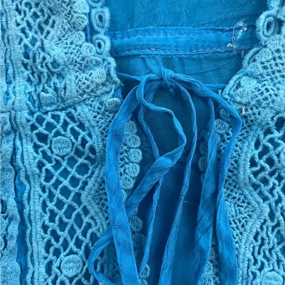 Johnny Was Turquoise short sleeve boho embroidered tunic hanker-chief top XL - Picture 4 of 11